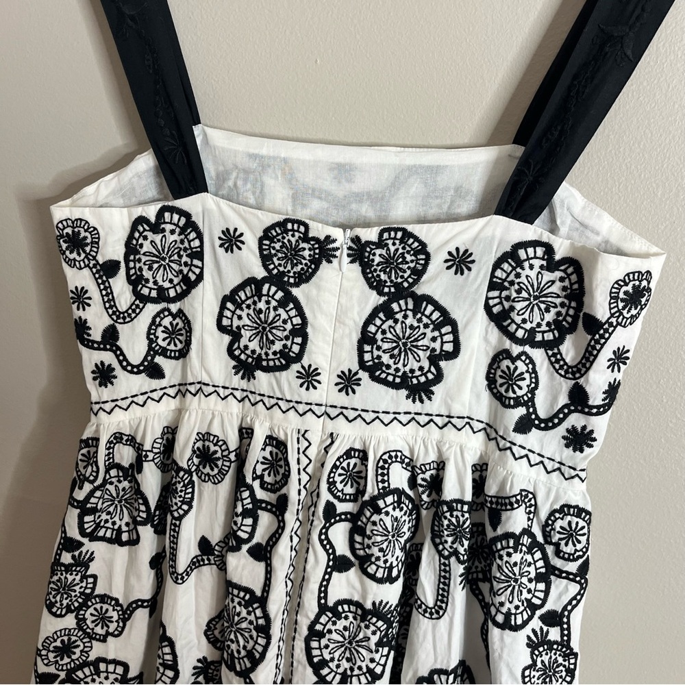 Johnny Was Size XS Mel Embroidered Mini Dress Black White A-line J16 - Picture 6 of 10